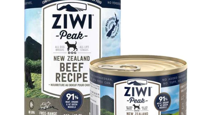 Two tins of Ziwi Peak Premium Canned Beef recipe for dogs