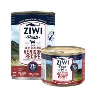 two cans of Ziwi Peak Premium Canned Venison Dog Food