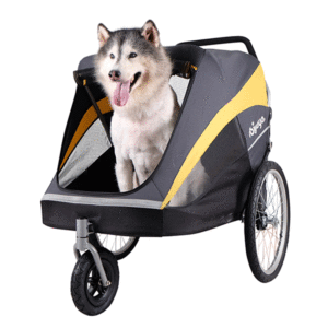 Ibiyaya The Hercules Heavy Duty Pet Stroller for Large dogs in Grey & Yellow with Husky on board